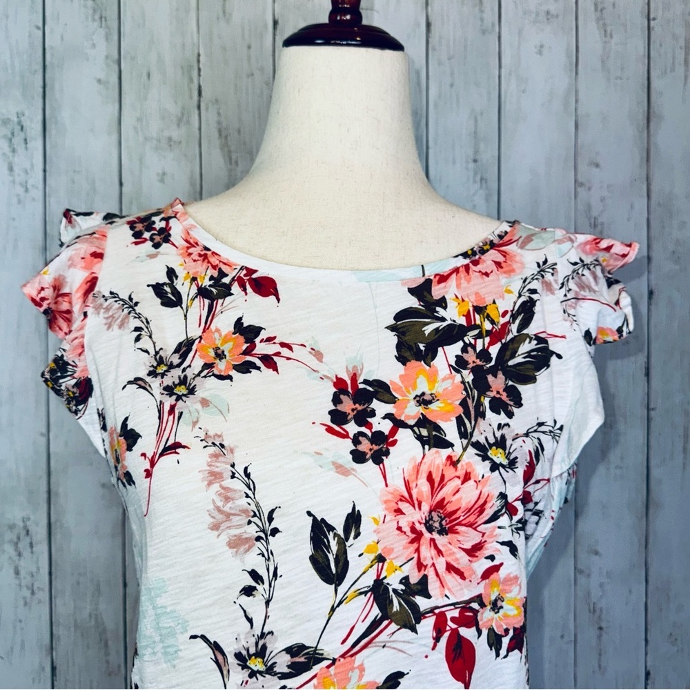 Ann Taylor LOFT Vintage | Soft Floral Ruffle Sleeve Tee (100% Cotton) - Picture 2 of 8